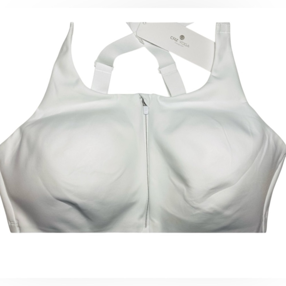 CRZ YOGA Women’s 40DD White Zip-Front Support Adjustable Straps Sports Bra NWT